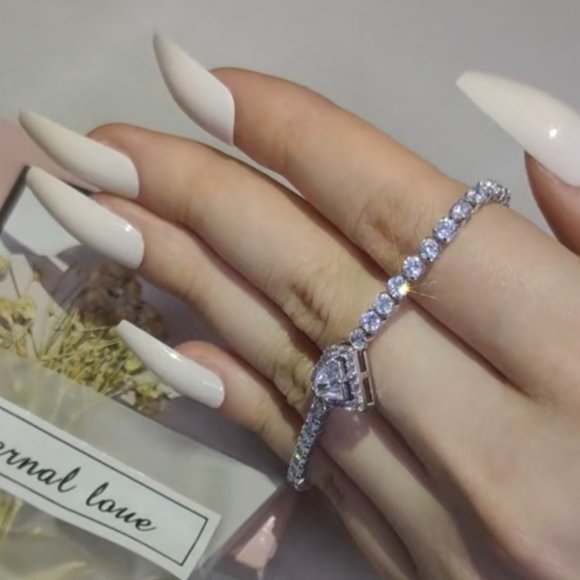 LUXURY S925 DIAMOND HEART SILVER BANGLE BRACELET, NICE BRACELET, CUTE BRACELET - Picture 4 of 6